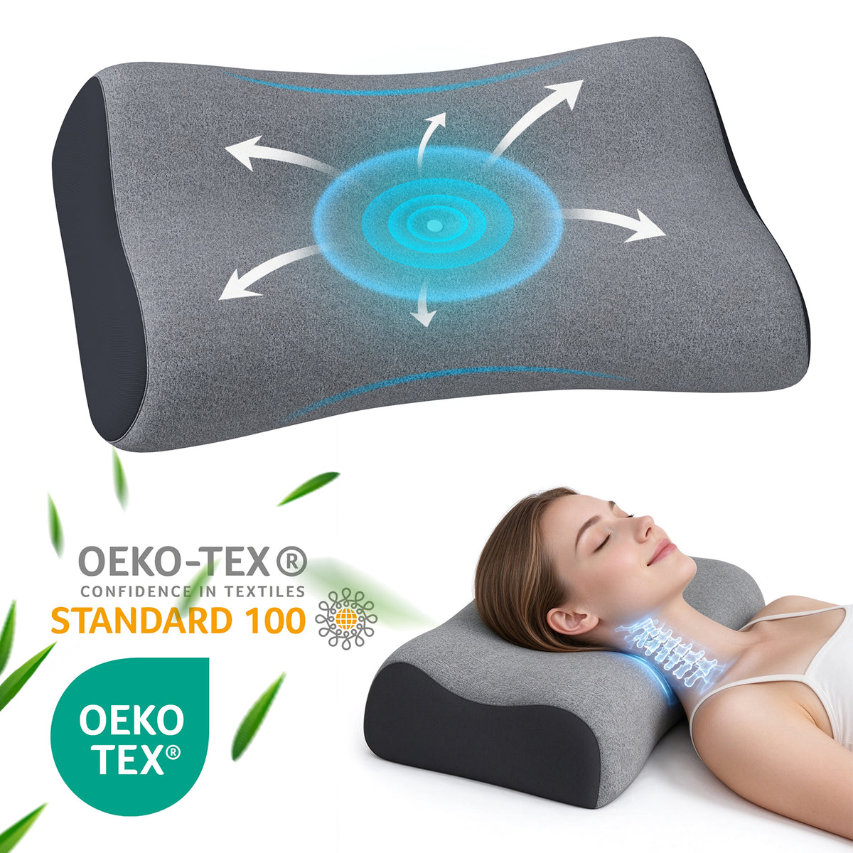 Ergonomisches 50D-Memory-Foam-Reisekissen – Grau
